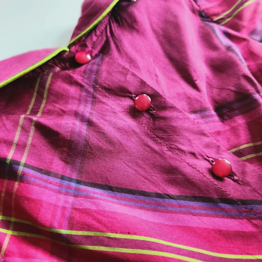 Lilly Pulitzer Girls Size 5 | 100% Silk Plaid Dress | Raspberry & Lime Green